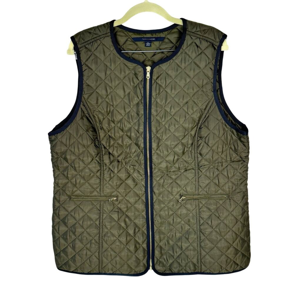 Tommy Hilfiger‎ Olive Green Quilted Sleeveless Lightweight Vest Sz XXL Pockets